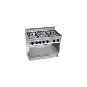 Cuisinière gaz 6 brûleurs puissants (33.5kW) sur four gaz puissant (7.8kW) et compartiment neutre
