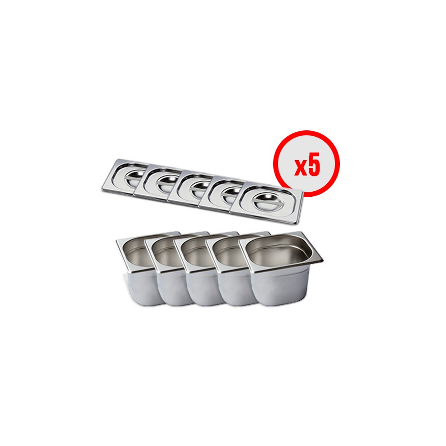 Pack X5 Bac Gastro GN 1/6 + Couvercle (prof. 150mm)