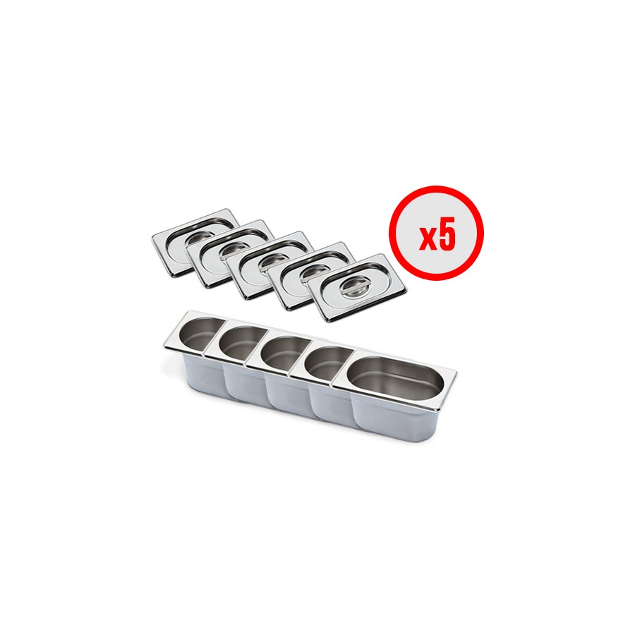 Pack X5 Bac Gastro GN 1/9 + Couvercle (prof. 150mm)