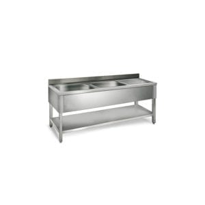 Table de rinçage égouttoir D / 1600 mm 2 éviers prof.600