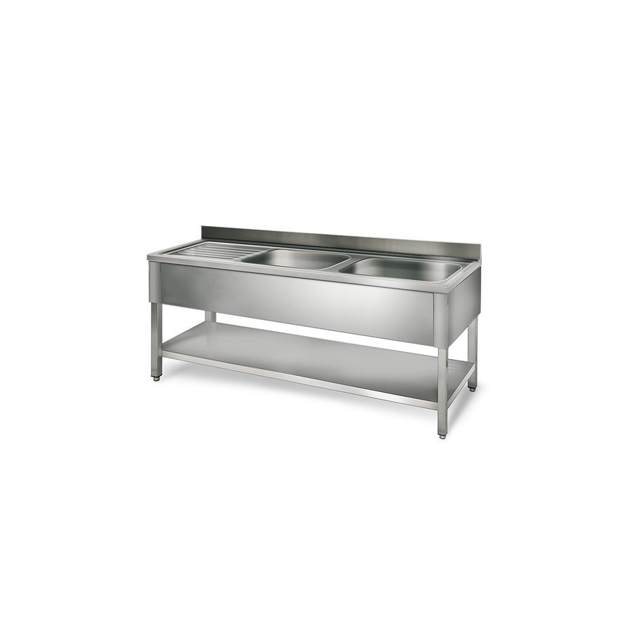 Table de rinçage 2 éviers prof.700 - égouttoir G / 1600 mm