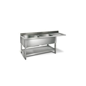 Table lave-vaisselle égouttoir D / 1800 mm 2 éviers prof.600
