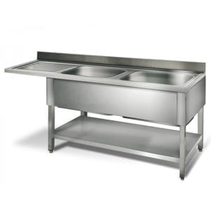 Table lave-vaisselle 2 éviers prof.700 - égouttoir G / 2000 mm