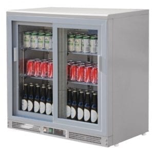 Arrière bar inox / 2 portes coulissante vitrée