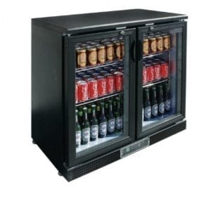 Arrière bar noir / 2 portes pivotante vitrée
