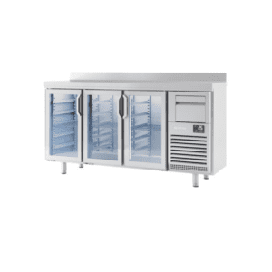 arrière de bar 3 portes vitrée positive inox avec tirroir café