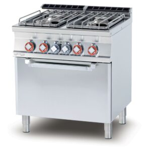 Fourneau gaz 4 feux sur four électrique ventilé GN2/1 - PROFONDEUR 700 - LOTUS